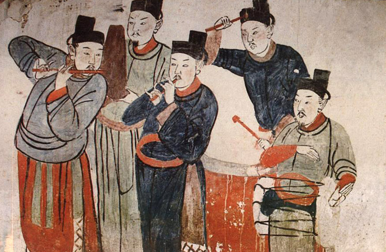 Zhang Shigu's tomb, Playing Music (Liao Dynasty), (detail)
