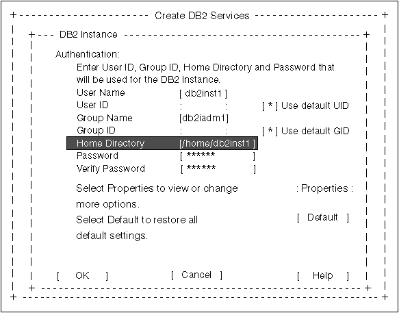 Entering information to create a DB2 Instance (CAE)
