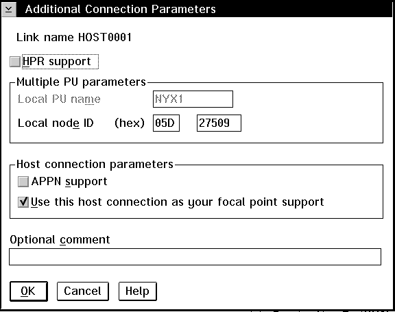 Additional Connection Parameters panel