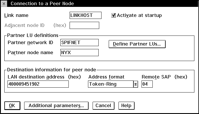 Connection to a Peer Node panel.