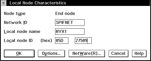 Local Node Characteristic window.