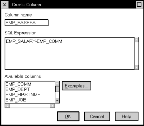 The Create Column window