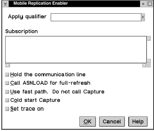Mobile Replication Enabler window