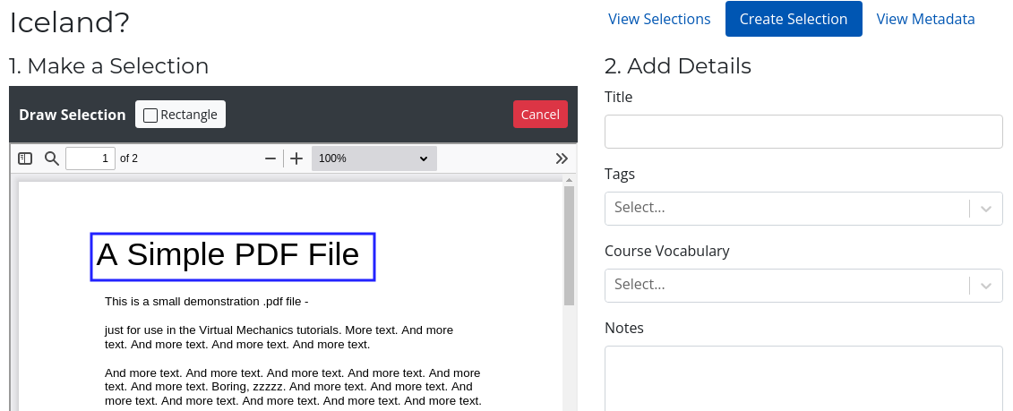 Screenshot of Mediathread's PDF annotator